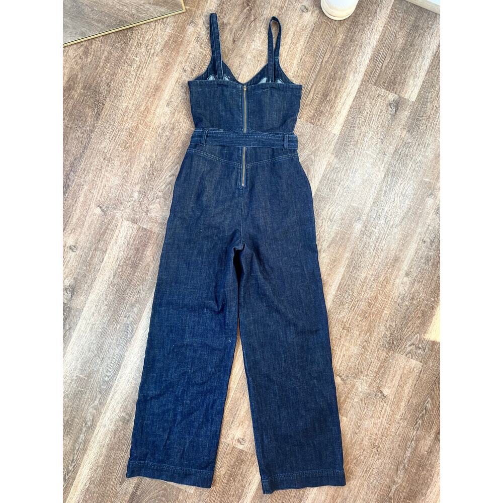 American Eagle Denim V-Neck Jumpsuit Wide Leg Relaxed Fit - Picture 3 of 7